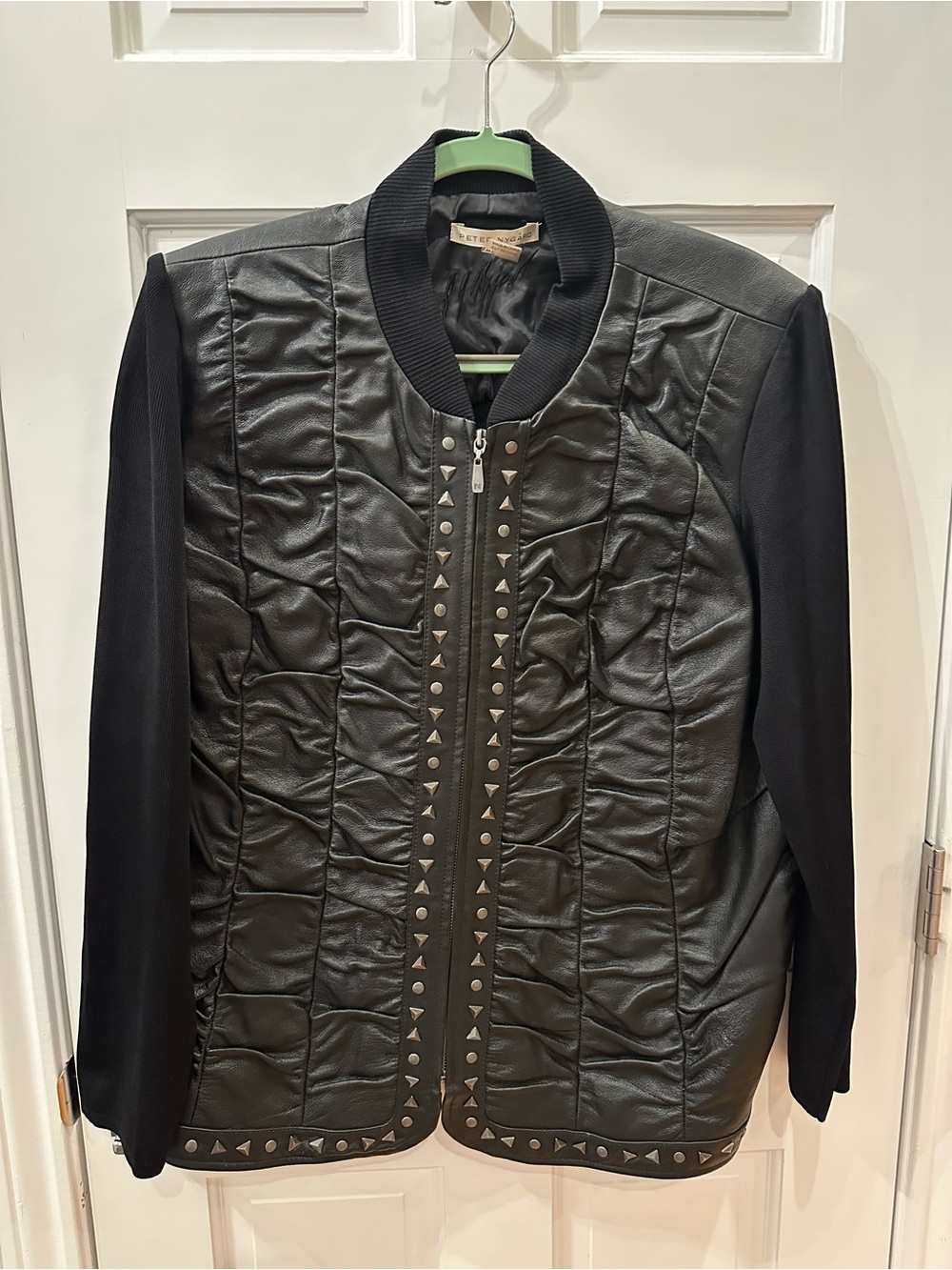 Peter Nygard Black Quilted Bomber Jacket with Stud Trim